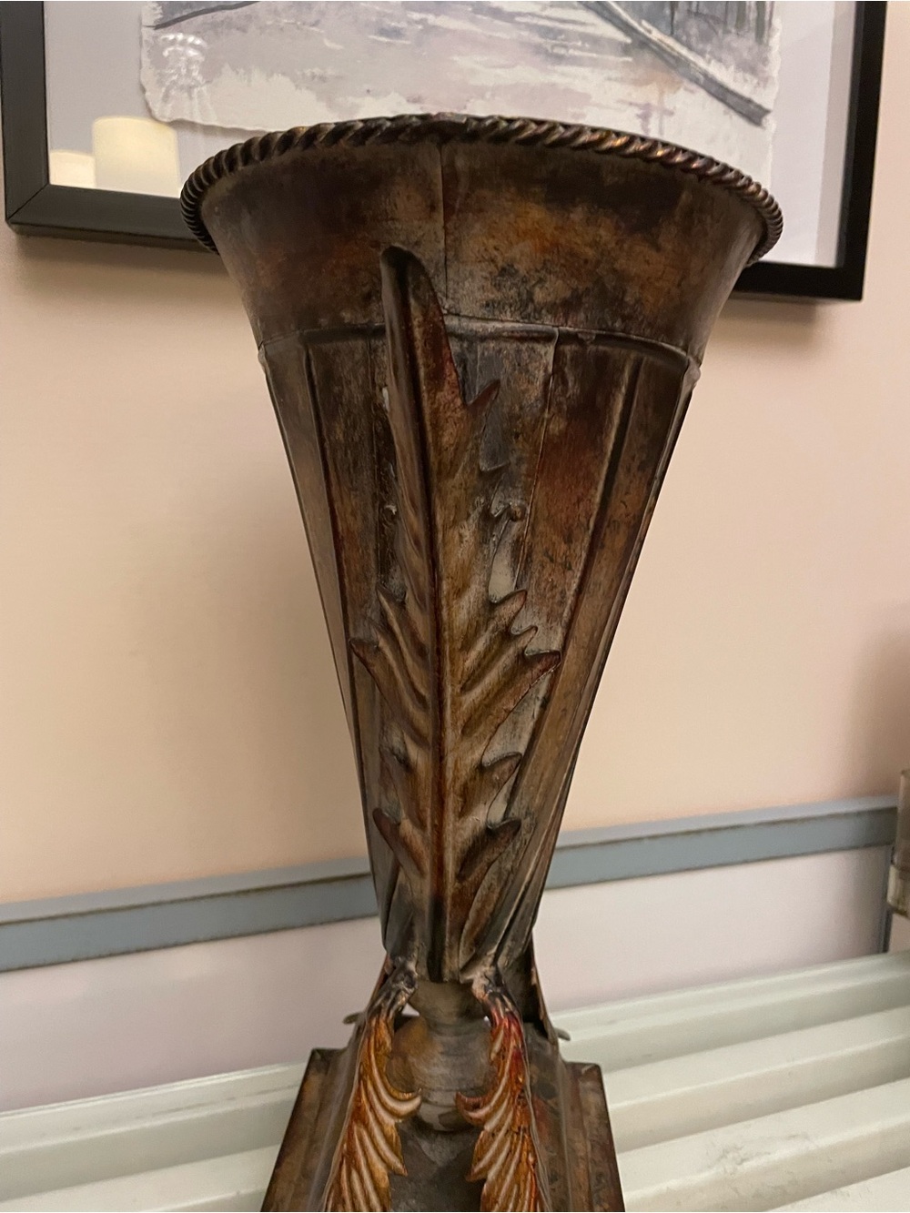 Vintage Vase decorative Lightweight Flared Ribbed body rustic Antique gold brown - Picture 5 of 9